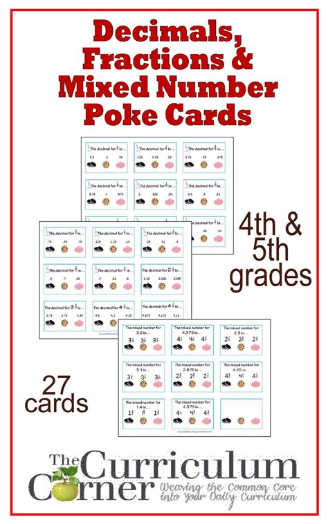 Decimals Fractions And Mixed Numbers Poke Cards The Curriculum Corner