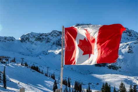 Canadian Flag With A Winter Mountain Landscape Stock Photo Image Of