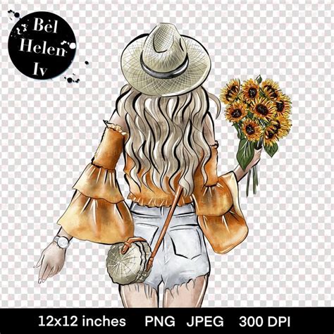 Digital Portrait Of A Girl With Sunflowers Watercolor Etsy In 2021
