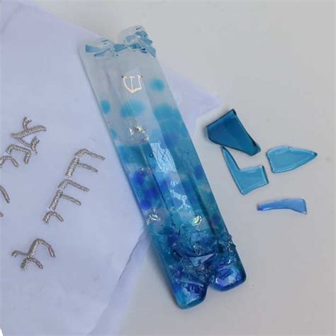 Hand Crafted Mezuzah Case With Jewish Wedding Glass Shards Gold
