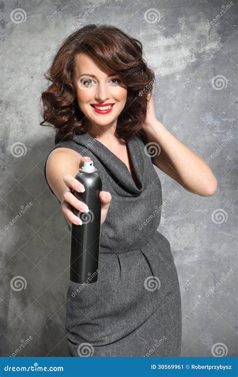 Girl Laying Fixes Using Hairspray Stock Image Image Of Pretty Beautify