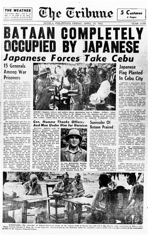 Photo Front Page Of The Tribune Newspaper Of Manila Philippines With Headline Of The Fall Of