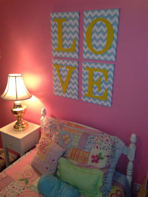 Our Little Girls Bedroom Artwork Diy Pink Blue Yellow Chevron