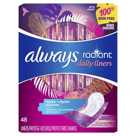 Always Radiant Daily Liners, Unscented, Size 3, 48 Count - Walmart.com - Walmart.com