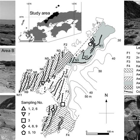Map Of Iwami Tatamigaura And Views Of The Wave Cut Bench And Calcareous