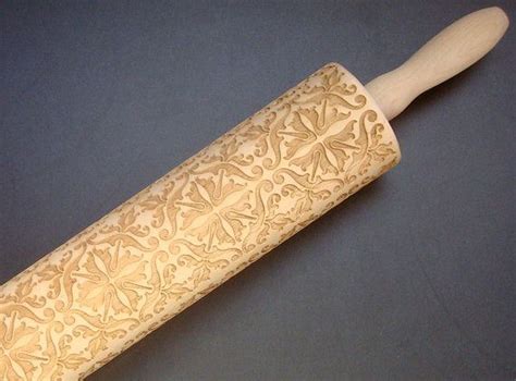 Wooden Embossing Rolling Pin Floral Pattern Etsy Rolling Pin