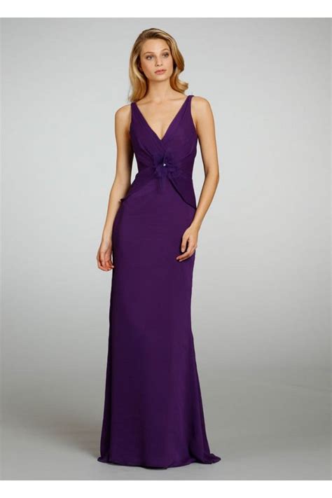 Fitted V Neck Long Dark Purple Chiffon Occasion Bridesmaid Dress With