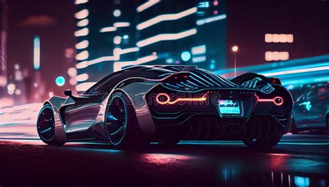 Fast Supercar Driving At High Speed With Stunning Neon Lights City