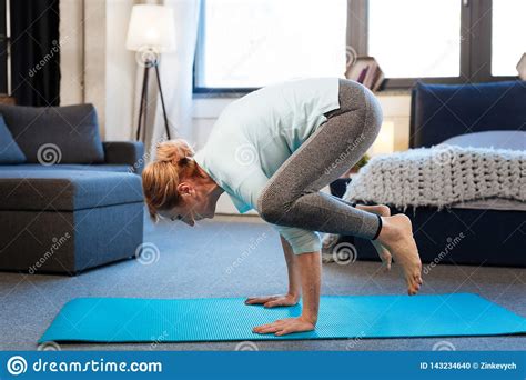 Flexible Fit Adult Woman Standing On Her Hands Stock Photo Image Of