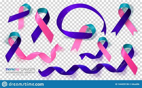 Thyroid Cancer Awareness Month Teal And Pink And Blue Color Ribbon