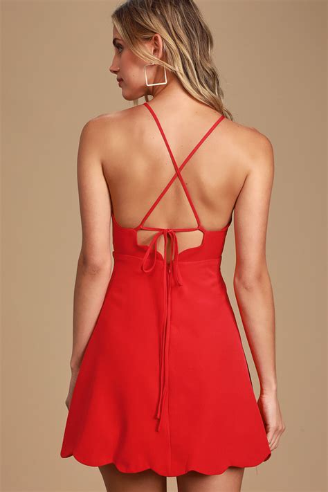 Red Dress Halter Dress Backless Dress Scallop Dress Lulus
