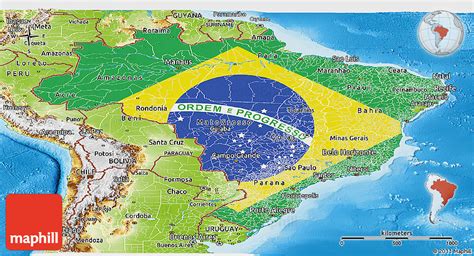 Flag Panoramic Map Of Brazil Physical Outside