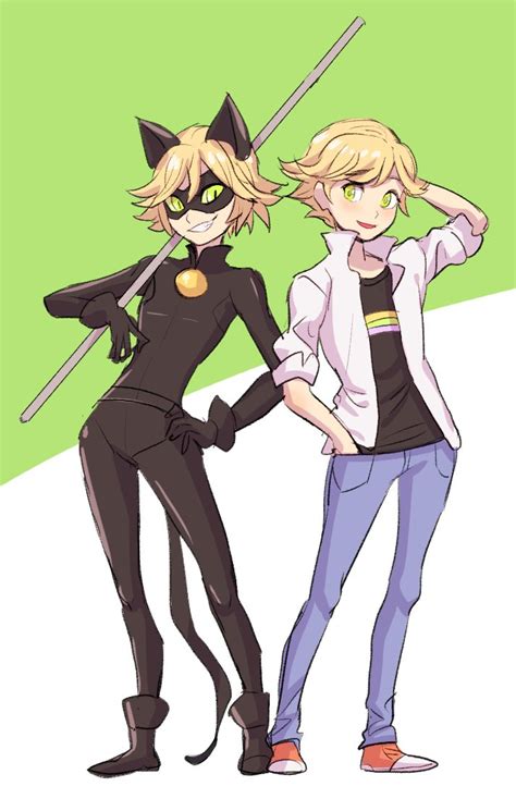 Adrien Agreste And Chat Noir Miraculous Ladybug Drawn By