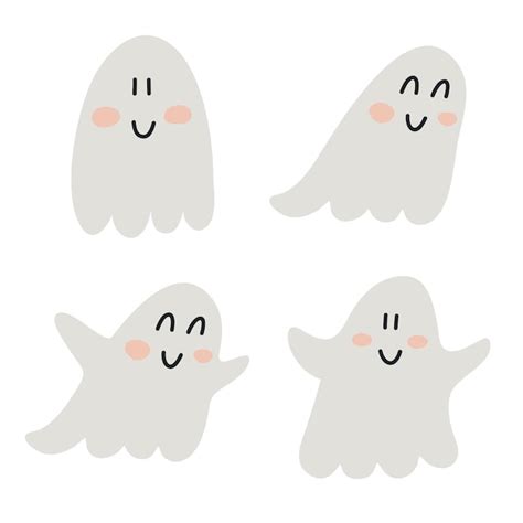 Premium Vector Cute Cartoon Ghosts Vector Hand Drawn Set