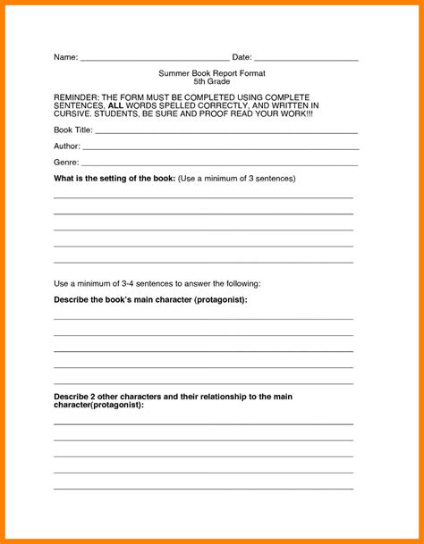 Book Report Template Grade 7 2 Templates Example Templates