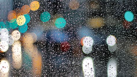 Rainy Day Drops On Glass Lights Bokeh 5k Wallpaper 4k