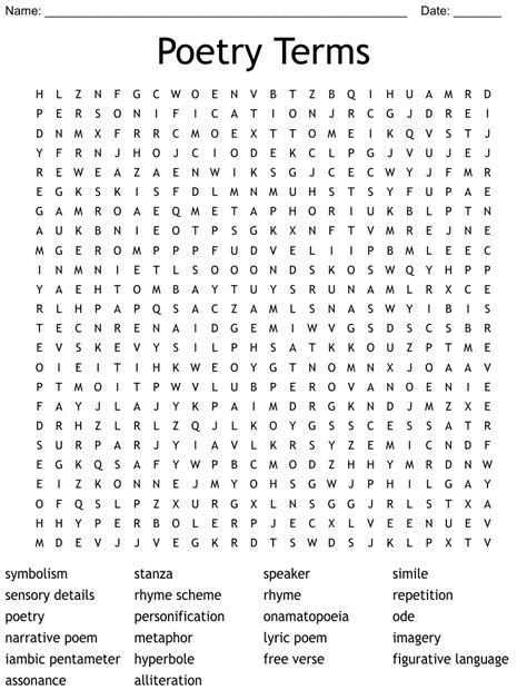 Poetry Word Search Printable