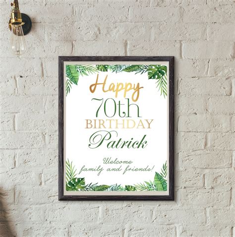 70th Birthday Welcome Sign Happy 70th Birthday Poster Gold Etsy