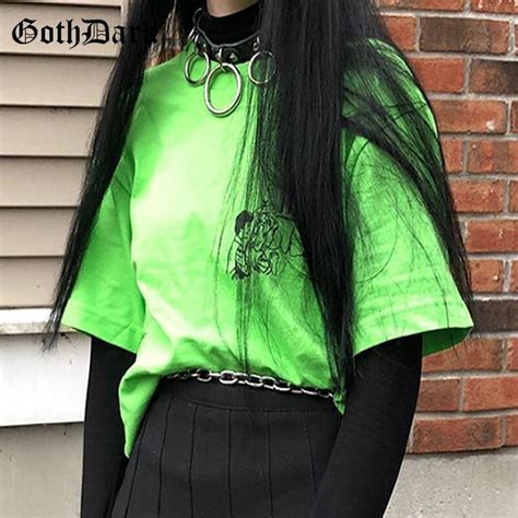 Goth Dark Neon Loose Grunge Gothic Letter Cartoon Print T Shirts
