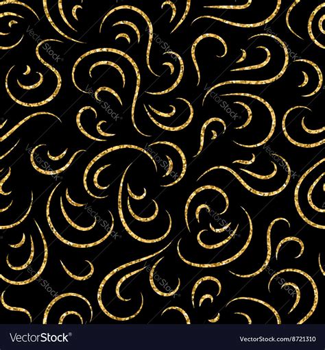 Gold Swirl Seamless Pattern Draw Black Royalty Free Vector