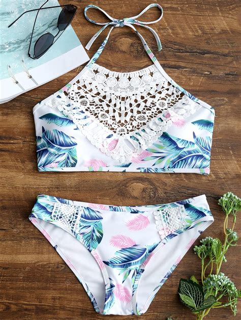 Only 1607，buy Lace Appliques Leaves Print Bikini Set At Gearbest Store With Free Shipping