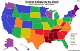 Overall religiosity by U.S. State - Vivid Maps