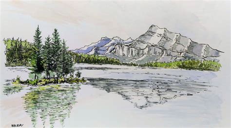 Rundle Mountain In Banff National Park Alberta Canada Watercolor