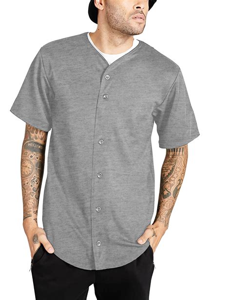 Ma Croix Mens Cotton Baseball Jersey Plain Button Down Short Sleeve