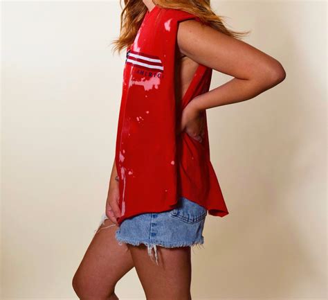 Hand Distressed One Of A Kind Acid Wash Vintage America Red White And