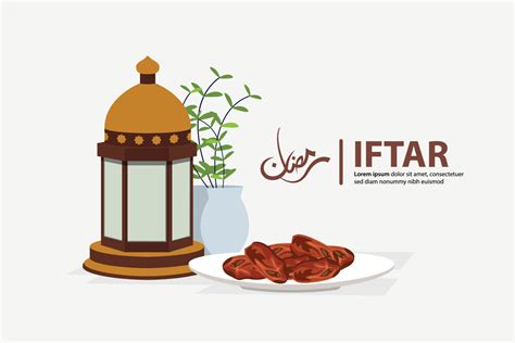 Iftar Ramadan Firande Flyer Koncept Illustration Söta Dadlar Lykta