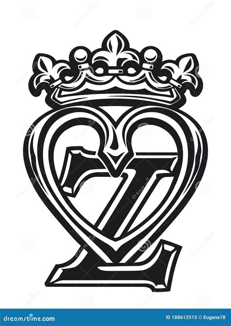 Monogram Of Letter Z With Heart And Crown Stock Vector Illustration
