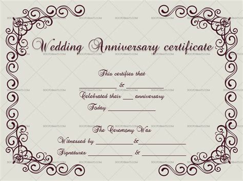 Wedding Anniversary Certificate Template Editable Printable Designs