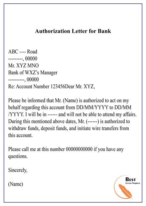 (name) to collect this document on. Authorization Letter for Bank-01 - Best Letter Template