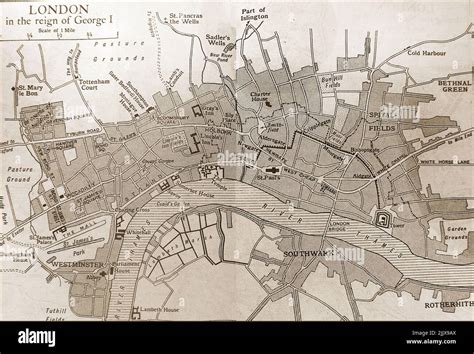 An Old Map Of London At The Time Of King George I Circa 1700s Stock