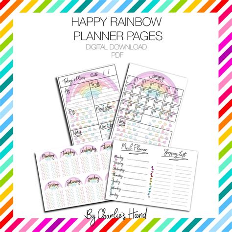 Happy Rainbow Planner Sheet Set Monthly Weekly Daily Etsy Uk