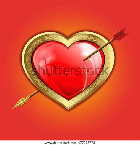 Red Heart Gold Border Punched Arrow Stock Vector Royalty Free