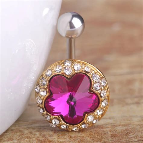 Buy Gold Rhinestone Brand Flower Punk Sex Jewelry Body Piercings Navel Ring