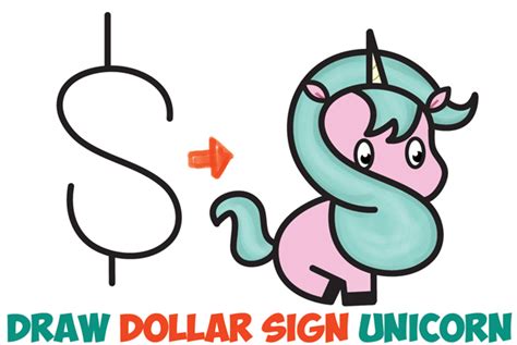 How to draw a unicorn easy and step by step. How to Draw a Cute Cartoon Unicorn (Kawaii) from a Dollar ...