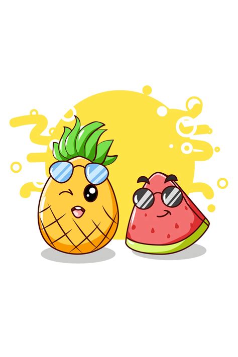 Happy And Cute Watermelon And Pineapple In The Summer Cartoon 3226688