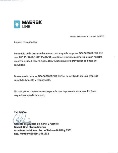 Carta De Referencia Maersk Line Ozapato Page 001 Ozapato Panama