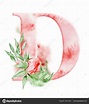 Floral watercolor alphabet. Monogram initial letter D design with hand ...