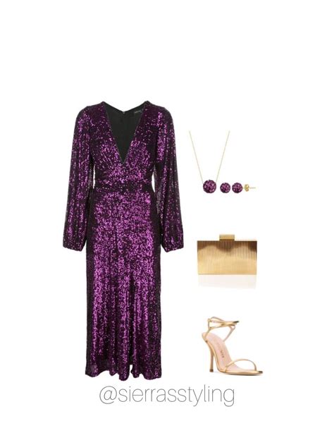 Purple Sequin Dress With Gold Accessories Purple Sequin Dress