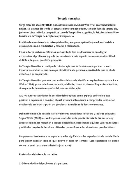 Terapia Narrativa Pdf Psicoterapia Conceptos Psicologicos