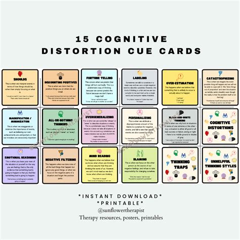 Cognitive Distortion Cue Cards Cbt Therapy Tool Unhelpful Thinking Patterns Thinking Traps