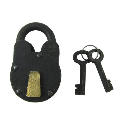 Antique Style Rustic Iron Brass Padlock Heavy Duty Skeleton Key Lock