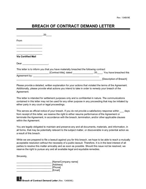 Free Breach Of Contract Demand Letter Template Pdf And Word