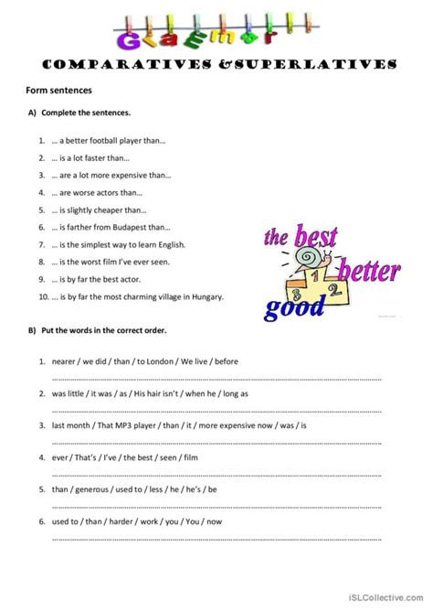 Comparatives And Superlatives For English Esl Worksheets Pdf And Doc