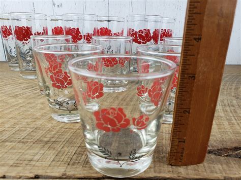 Vintage Large Set Of Red Roses Drinking Glasses 3 Sizes Etsy Canada