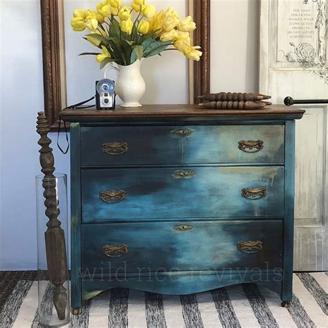 Chalk Paint Blue Ombré Chest Upcycle Distressed Furniture Funky