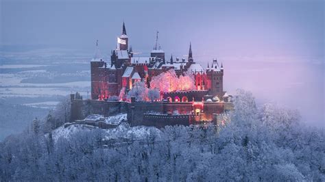 Wallpaper Castle Of Hohenzollern Germany The Winter Sleet Forest